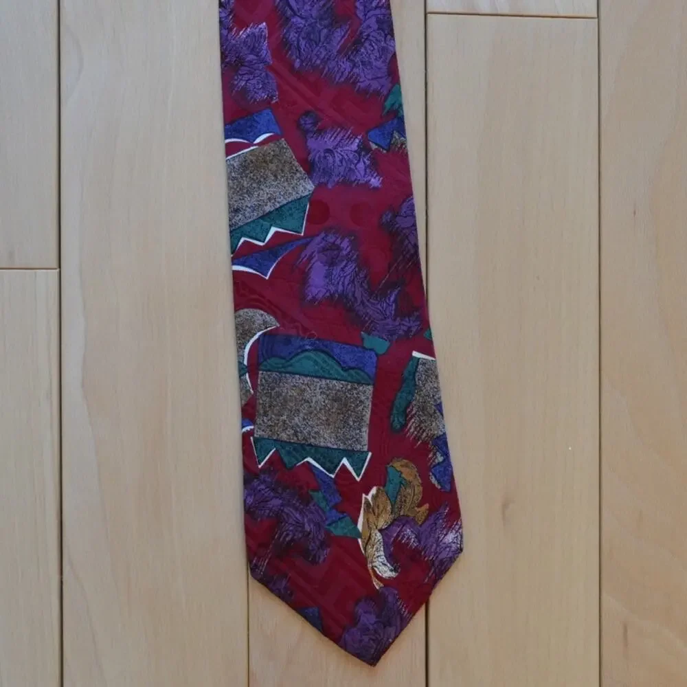 Vintage Dior Silk Tie 90s Retro 90s Red Pattern